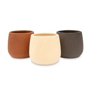 Set of three terracotta pots